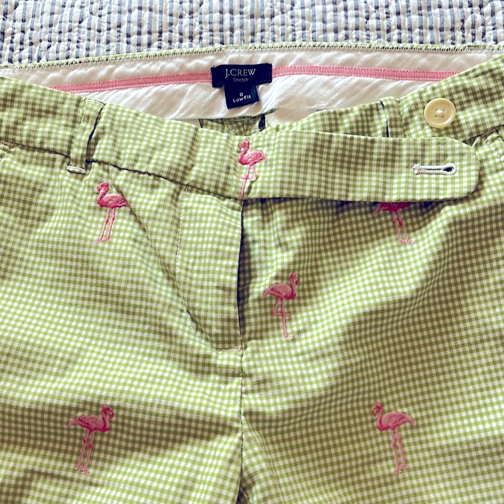 J.Crew cropped flamingo pants.
